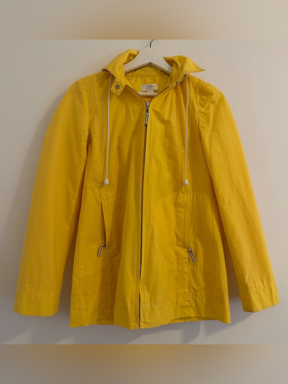 LOFT Yellow Hooded Raincoat with Front Zipper